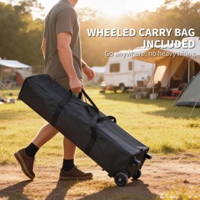 Outsunny Cort Pliabil Pop-up 4x4 m cu Blocare Centrală, UPF50+, Înălțime Reglabilă, Saci cu Nisip și Husă cu Roți, Bej și Maro | Aosom Romania