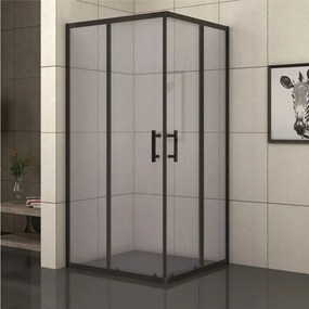 Cabina de dus patrata Inter Ceramic cu usi glisante 80x80 cm negru mat - fumuriu
