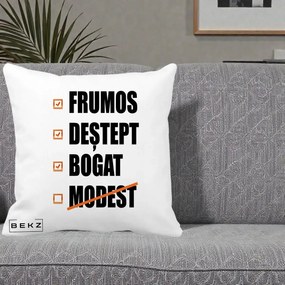 Perna Decorativa Frumos Destept Bogat, 40x40 cm, Alba Mata, Husa Detasabila, Perna Inclusa, BEKZ®