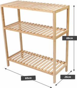 Raft din bambus, 3 polițe, 60 x 26 x 66 cm