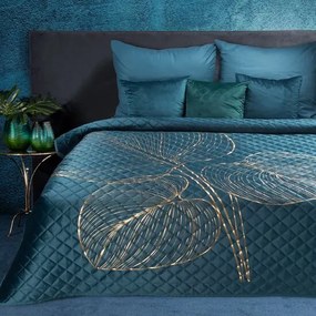 Cuvertură de pat de calitate BLANCA turcoaz cu motiv auriu Lăţime: 170 cm | Lungime: 210 cm