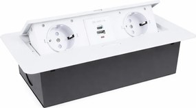 Priză încorporabilă în blat Kombibox Design Light, 2 prize Schuko, USB A + C, alb, 266 x 133 mm Alb/Negru, Metal/Plastic