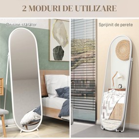 HOMCOM Oglindă Verticală de Podea cu Suport 40x41x159 cm Alb | Aosom Romania