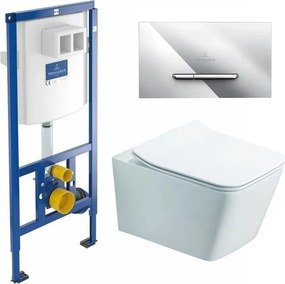 Rezervor WC cu cadru incastrat Villeroy&Boch 112 cm cu clapeta ViConnect crom plus vas WC Rune Jord alb cu capac softclose