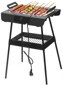 Gratar electric Royalty Line RL-SBGT2000, 2000W, 38x28 cm, Suport pliabil, 200°C, Termostat, Tava de scurgere, Negru