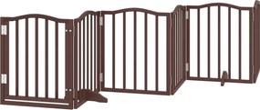 vidaXL Poartă câini pliabilă cu ușă 6 panouri maro, 300 cm, lemn plop
