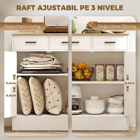 HOMCOM Bufet Modern 2 Sertare și Dulap cu 2 Uși, Raft Interior Reglabil, Alb și Lemn | Aosom Romania
