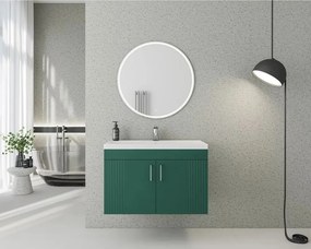Set dulap baza suspendat Drop Lines Venus cu 2 usi verde si lavoar 80 cm alb