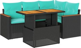 vidaXL Set mobilier de grădină cu perne, 5 piese, negru, poliratan