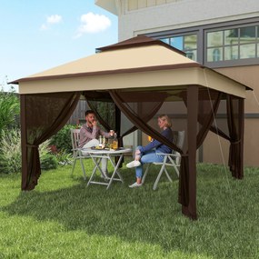 Outsunny Foisor Pop Up 3x3m Cu Plasa Si Geanta De Transport, Cort De Petrecere Reglabil In Inaltime Si Rezistent UV, Bej