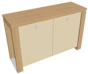 Dulap mic Verno+ S 140 x 46 x 90 cm, uși de sticlă, stejar deschis / vanilie