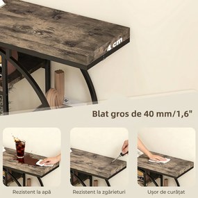 HOMCOM Masă consolă industrială cu rafturi și cadru circular din oțel, 100 x 30 x 81,5 cm, maro rustic | Aosom Romania