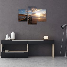 Tablou cu dig, plajă și mare (90x60 cm)