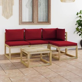 3065210 vidaXL Set mobilier de grădină cu perne roșu vin, 5 piese