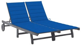 vidaXL Șezlong grădină cu perne, 2 persoane, gri, lemn masiv acacia