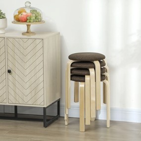 HOMCOM Taburet tapițat în set de 4, stivuibile, suprafață vopsită, picioare din lemn, Maro | Aosom Romania