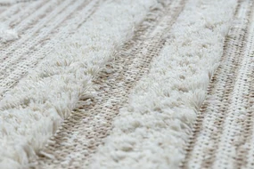 Covor ECO SISAL MOROC 22322 romburi, linii, boho franjuri - structural bej / cremă
