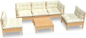 vidaXL Set mobilier grădină cu perne crem, 6 piese, lemn masiv de pin