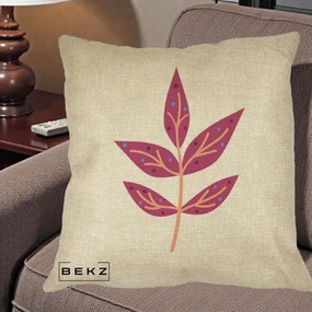 Perna Decorativa Ramura Botanica Mov, 40x40 cm, Crem, Husa Detasabila, Perna Inclusa, BEKZ®