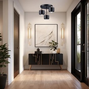 Lustră pe tijă 3xE27/35W/230V d. 30 cm negru/auriu