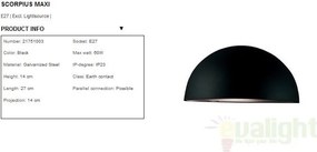 Aplica de perete exterior Scorpius Maxi negru 21751003NL