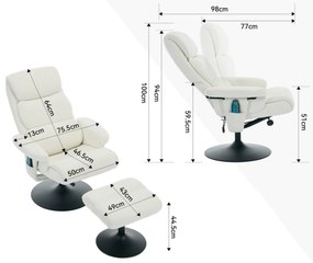 Fotoliu de relaxare cu funcție de înclinare și masaj în 5 puncte, Alb | Aosom Romania