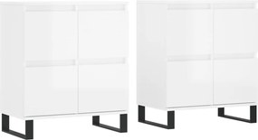 vidaXL Servante, 2 piese, alb extralucios, lemn prelucrat