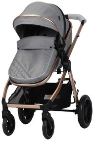 Carucior nou nascuti 3 in 1 NOVOKIDS™ X2000 series, Cu geanta bebe, Cadru Aluminiu Gold, Amortizoare, Roti din cauciuc plin AVE, Landou, Scoica auto,