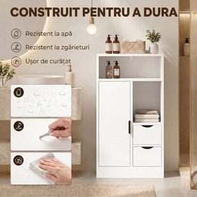 HOMCOM Dulap Baie Îngust cu 2 Sertare și Rafturi Reglabile pentru Bucătărie, Living, Hol, Alb | Aosom Romania