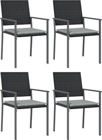 vidaXL Scaune de grădină cu perne 4 buc. negru 54x62,5x89 cm poliratan