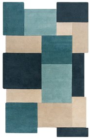 Covor albastru/bej din lână 200x290 cm Abstract Collage – Flair Rugs