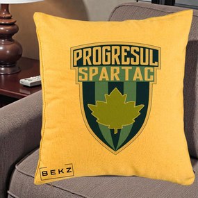 Perna Personalizata Progresul Spartac Fotbal, 40x40 cm, Galben, Husa Detasabila, Perna Inclusa, BEKZ®