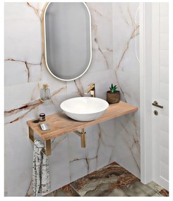 Blat sub chiuvetă în culoare naturală din lemn de stejar 140x36 cm Woody – Sapho