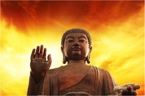 Tablou - Buddha cu fundal roșu și galben (90x60 cm)