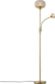 Lampă de podea inteligentă alamă cu sticlă ambră 2 lumini, inclusiv WiFi - Brianna