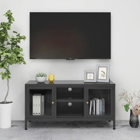 336060 vidaXL Dulap TV, antracit, 105x35x52 cm, oțel și sticlă