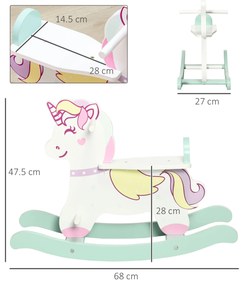 Cal balansoar pentru copii mici, balansoar unicorn pentru 1-3 ani, jucarie pentru copii 68x27x47,5cm Albastru, Roz, Alb AIYAPLAY | Aosom RO