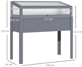 Outsunny Pat inalt din lemn cu sera 2 in 1, Gradina de roșii, Grădină de legume, Pat de plante aromatice, Parcare pentru grădină și terasă din policarbonat, Gri 120 x 54 x 112/122 cm | Aosom Romania