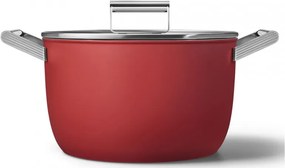 Oala cu capac SMEG CKFC2611RDM, 7,7 l, Ø26 cm, Acoperire cu teflon, Pana la 250°C, Inductie, Rosu