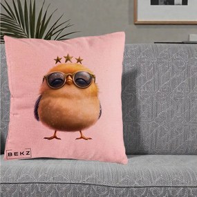 Perna Decorativa Pui Gold Star cu Ochelari Aurii, 40x40 cm, Roz, Husa Detasabila, Perna Inclusa, BEKZ®