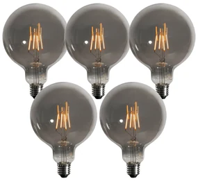 Set de 5 becuri LED E27 cu 3 trepte de intensitate, fumurii, G125 4W 150 lm 1900K