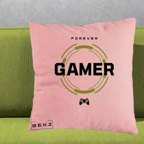Perna Personalizata Forever Gamer, 40x40 cm, Roz, Husa Detasabila, Perna Inclusa, BEKZ®
