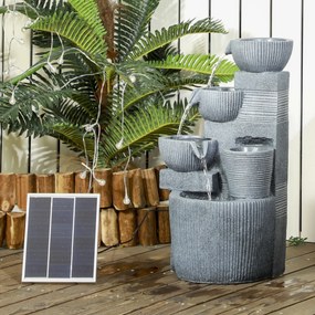 Outsunny Fântână de grădină în aspect natural, cu 4 trepte, alimentată de energie solară, LED-uri, 57 cm înălțime, Gri închis | Aosom Romania