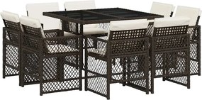 vidaXL Set mobilier de grădină cu perne, 9 piese, maro, poliratan