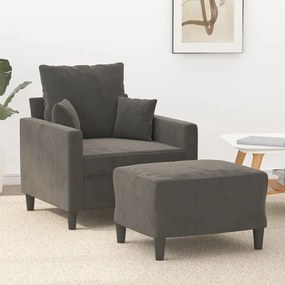 3153462 vidaXL Fotoliu canapea cu taburet, gri închis, 60 cm, catifea