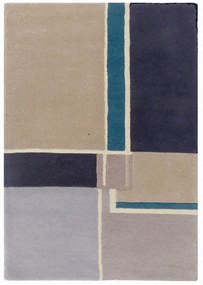 Covor Sea Bedora,100x200 cm, 100% lana, albastru, finisat manual