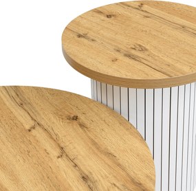 Set de 2 măsuțe de cafea rotunde, masă principală și măsuță laterală cu compartiment de depozitare, 75x75x50/45x45x35 cm, Culoare naturală