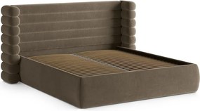 Pat matrimonial taupe tapițat cu spațiu de depozitare cu somieră 180x200 cm Mount – Micadoni