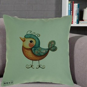 Perna Decorativa Pasare Ornamentala Folk Art, 40x40 cm, Verde, Husa Detasabila, Perna Inclusa, BEKZ®