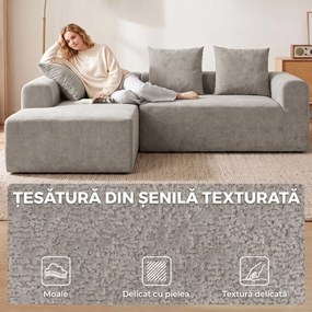 HOMCOM Canapea de Colț cu 3 Locuri, Fără Cadru, pentru Living, Gri Deschis | Aosom Romania